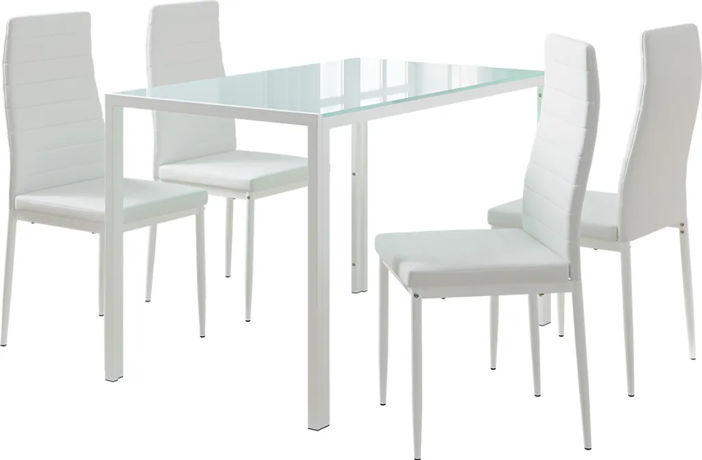 Ensemble Coin Repas Complet Vicco Grand Blanc 120cm avec 4 Chaises Confort