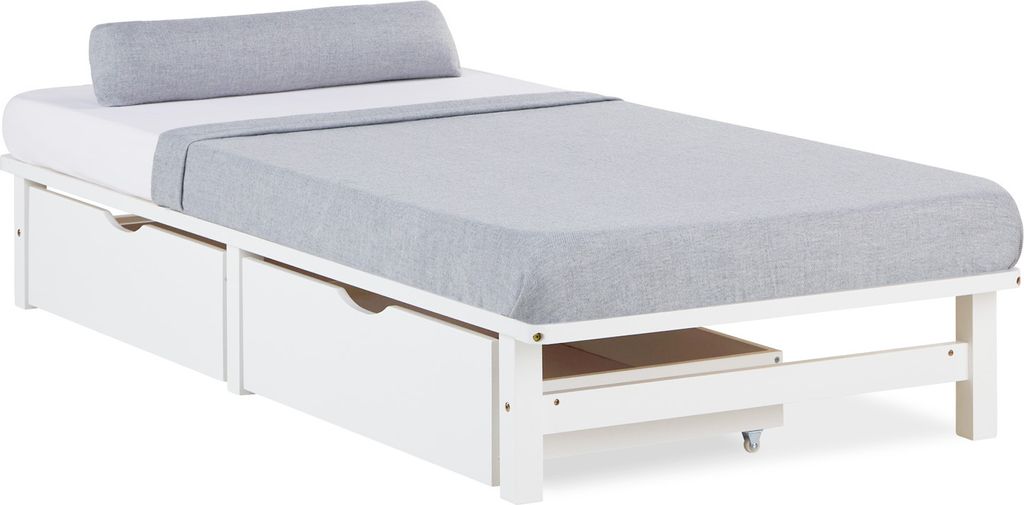 Homestyle4u drevená posteľ 90x200 biela - posteľ pre Obrázok produktu 