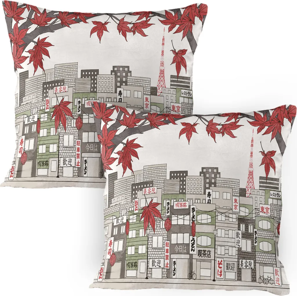 Set 2 Federe 80x80 cm ABAKUHAUS Tokyo Autunno | Arredo Casa Rosso Cocco