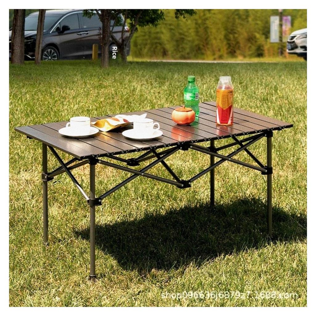 Klappbarer Campingtisch mit Tragetasche, Schwarz, 95x55x50cm, Metalltisch mit unterer Ablage für Camping und Outdoor