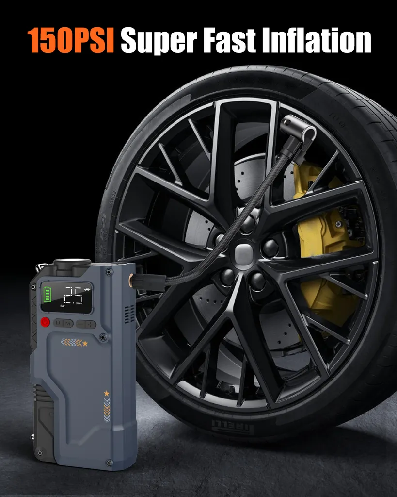 Eigotrav BOX12 banca di potenza per l'avviamento di salto dell'auto con compressore d'aria, 150PSI 6000A corrente di picco banca di potenza per l'avviamento di salto per 8.5L benzina e 7.0L motore diesel - 7