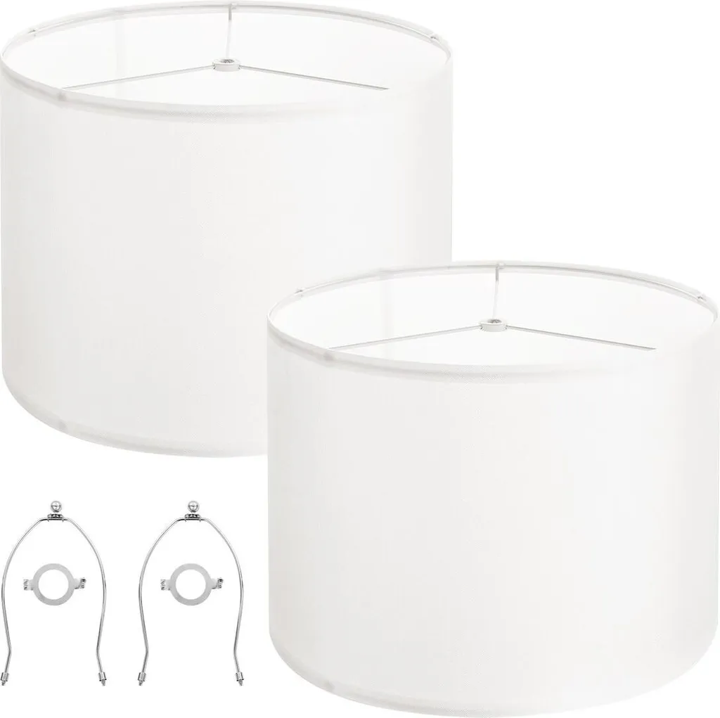 Grand abat-jour tambour 40cm blanc cassé avec système de fixation harpe