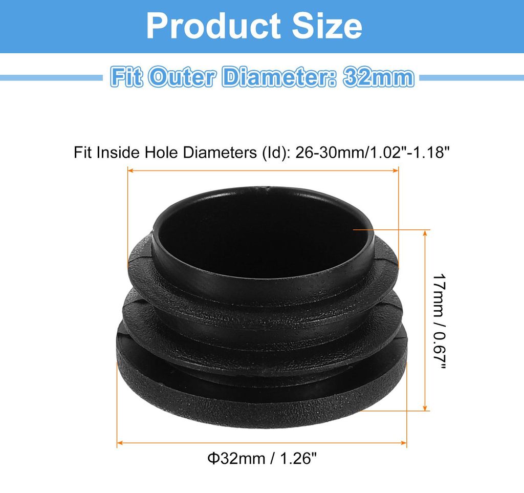 28 Stš¹ck Runde Abdeckkappen, Schwarze Blindstopfen, Rohrabdeckung aus Polyethylen 32mm (1,26 Zoll) M?belbeinrohr Einsatz Kunststoffkappen, Versc...