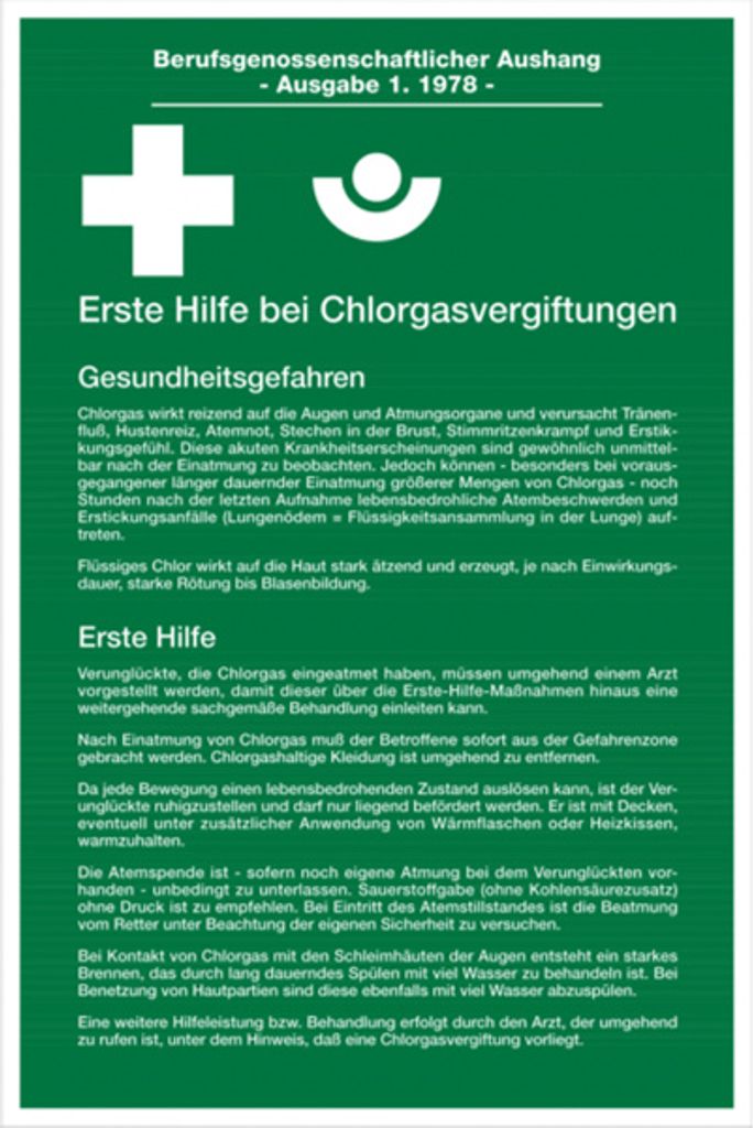 Dreifke Aushang, Erste Hilfe bei Chlorgasvergiftungen | Alu geprägt | 200x30...