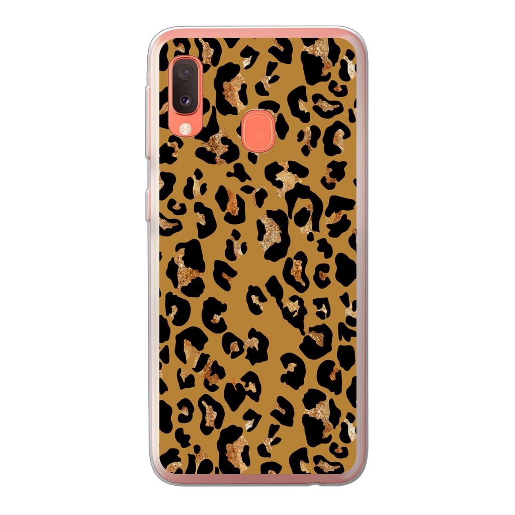 MuchoWow Handyhülle Schutzhülle Hülle für Samsung Galaxy A20e Pantherdruck - Gelb - Gold Silikon Softcase Handy Hülle - Abdeckung