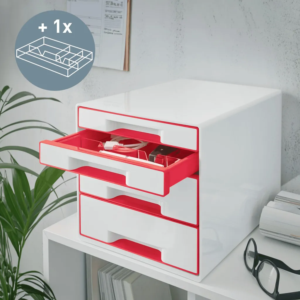 Organiser ses documents A4 avec le bloc 4 tiroirs Leitz WOW CUBE rouge - 7