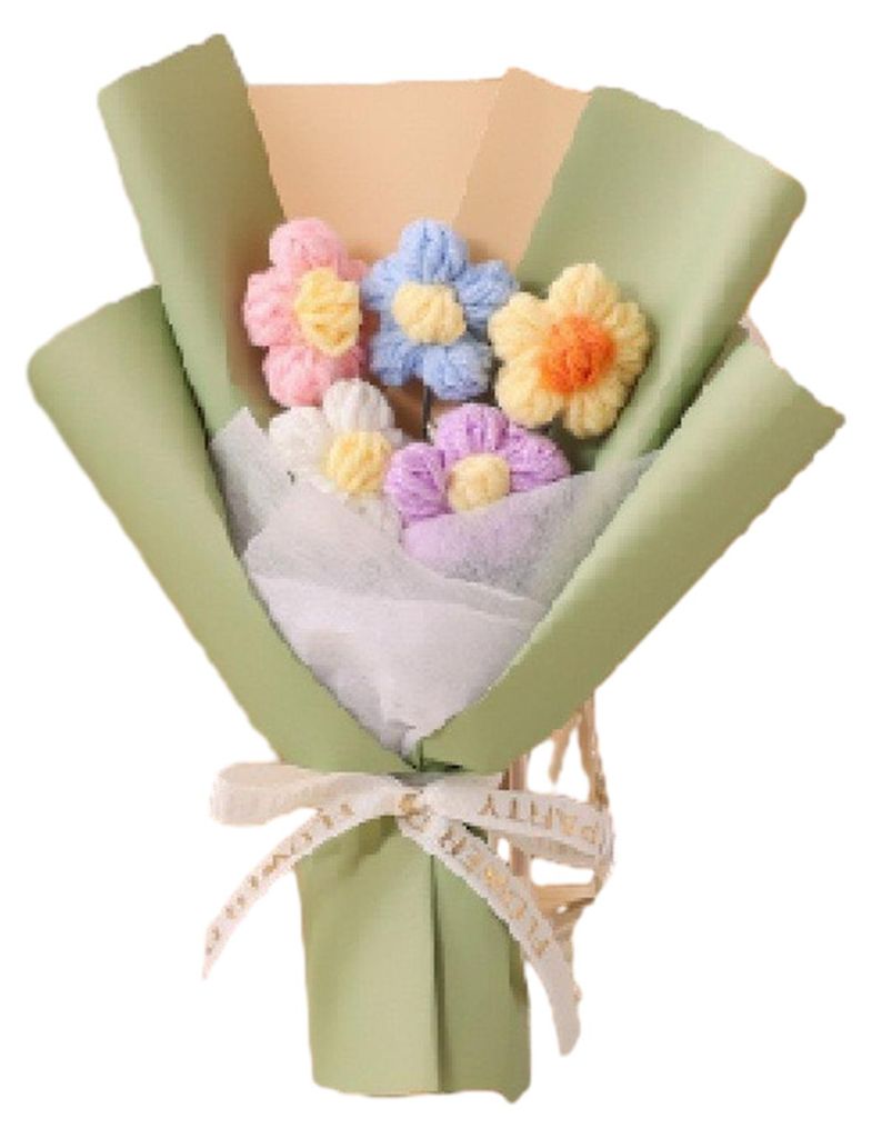 Handgehäkelter Blumenstrauß, kleiner Puschelstrauß aus Wildblumen, Geburtstags- oder Jahrestagsgeschenk für Mama, Ehefrau, beste Freundin, Freu...