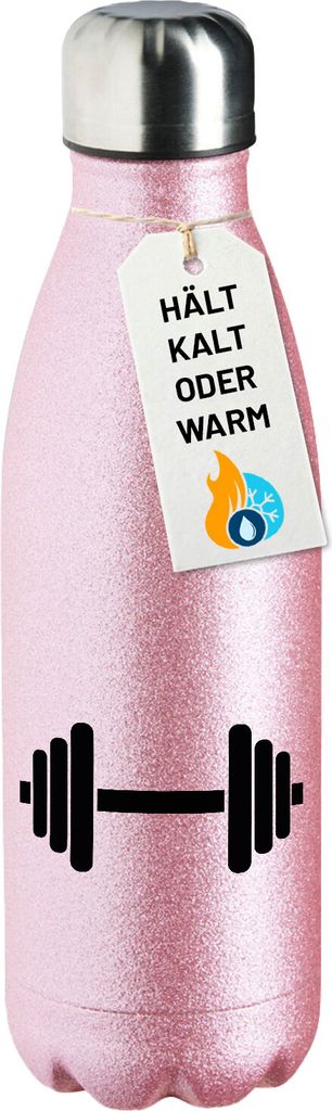 Huuraa Trinkflasche Hantel Silhouette 500ml Pink Edelstahl Wasserflasche Trinkflasche Geschenkidee