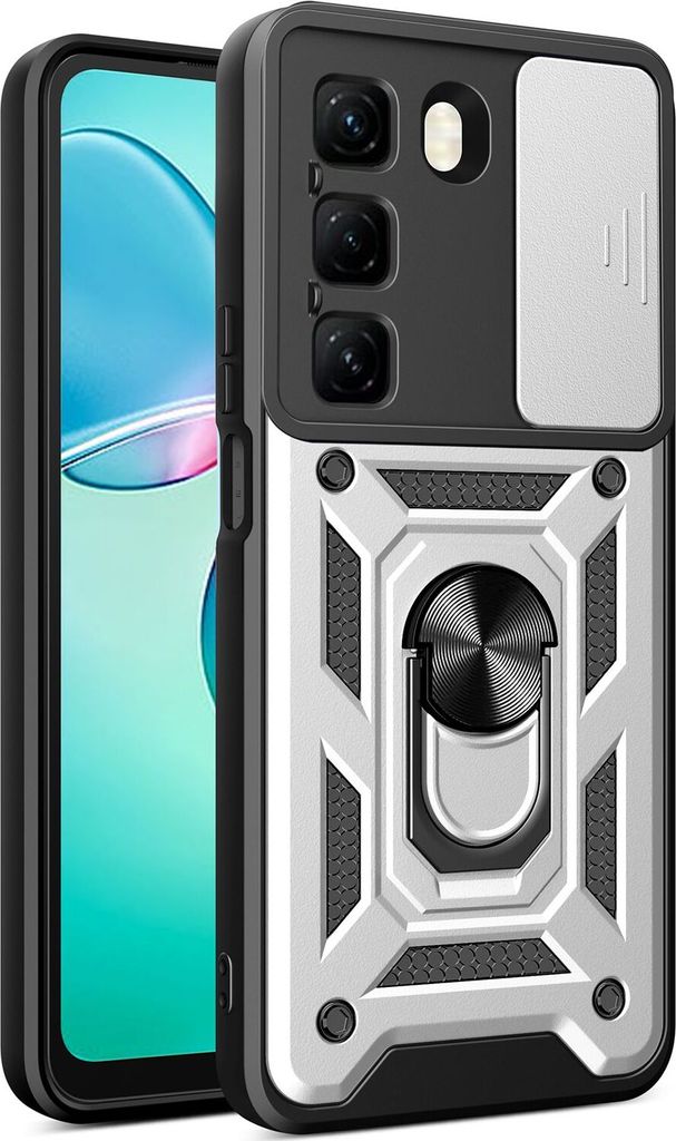 Hülle für Infinix Hot 50 4G Magnetische Ring Ständer Halter Dia Kameraschutz TPU Bumper Silikon Schutzhülle Silber