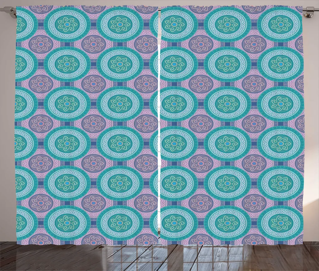 ABAKUHAUS Rideau Ethnique Rustique 280 x 225 cm Bleu Sarcelle et Mauve