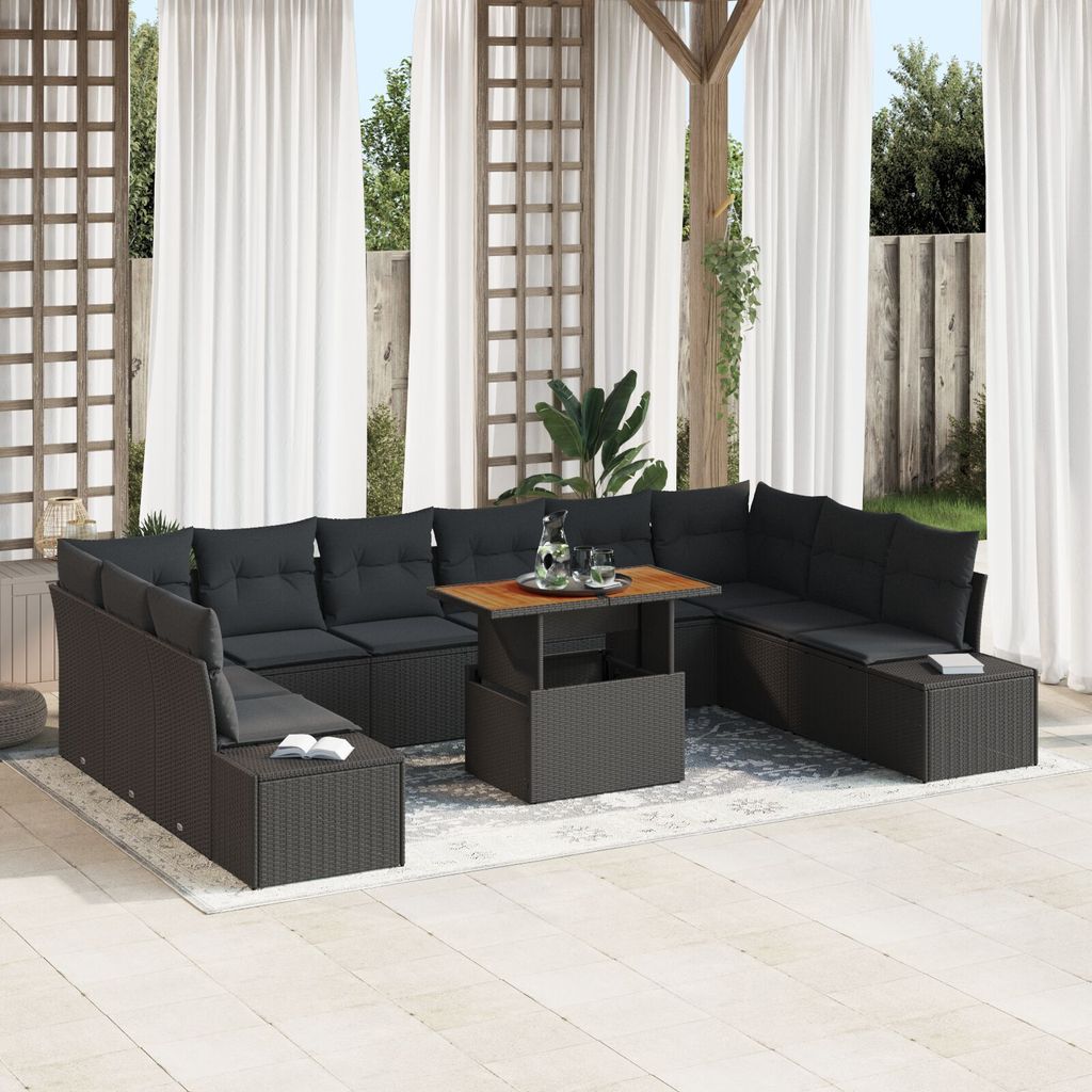 ZMH Garten-Sofa Set Set von 11 Schwarz Rattan