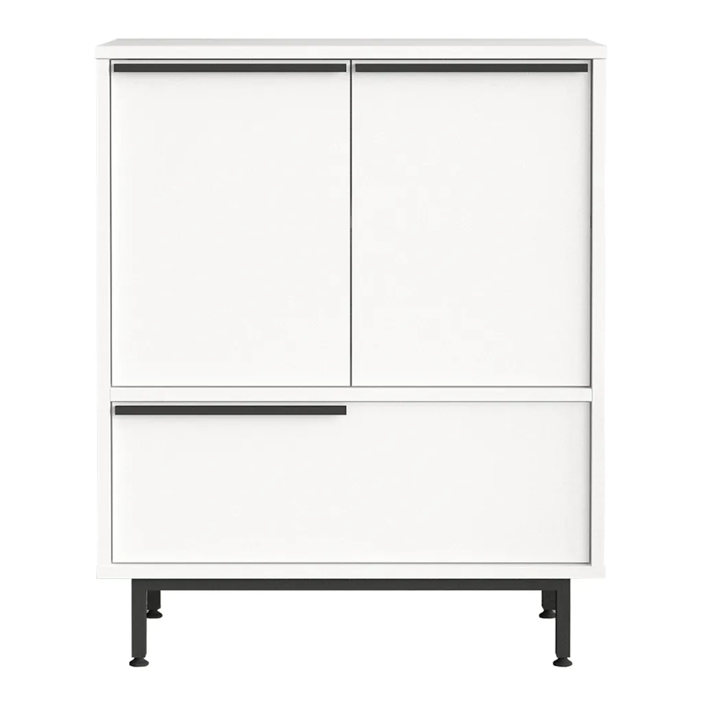 Petite commode blanche 91 cm avec étagères Buffet bas compact Vesanto