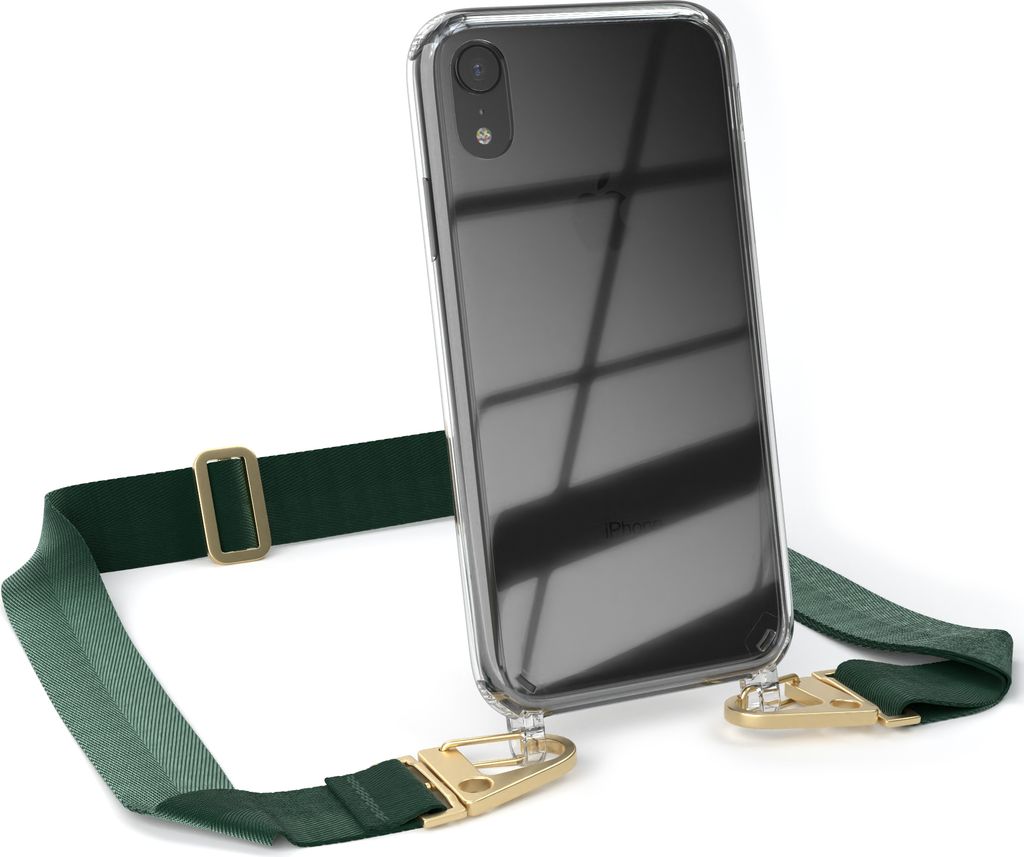 EAZY CASE - Hülle mit Band für Apple iPhone XR, Handyhülle mit Umhängeband, Silikonhülle transparent, Handykette in Grün