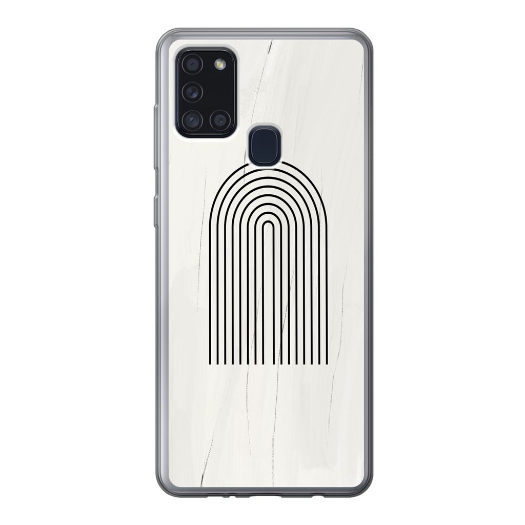 MuchoWow Handyhülle Schutzhülle Hülle für Samsung Galaxy A21s Farbe - Regenbogen - Schwarz - Weiß Silikon Softcase Handy Hülle - Hartschale