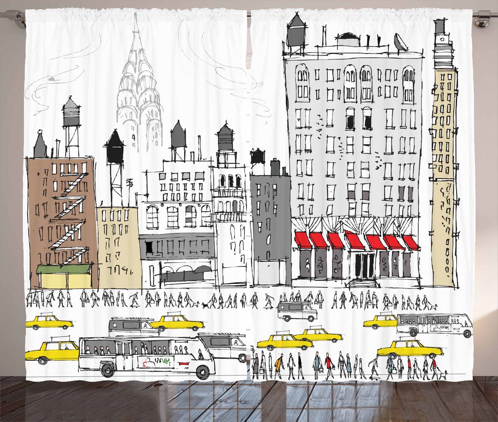 ABAKUHAUS Stadt-Liebe Rustikaler Vorhang, Busy City Traffic Jam, Wohnzimmer Universalband Gardinen mit Schlaufen und Haken, 280 x 175 cm, Mehrfarbig