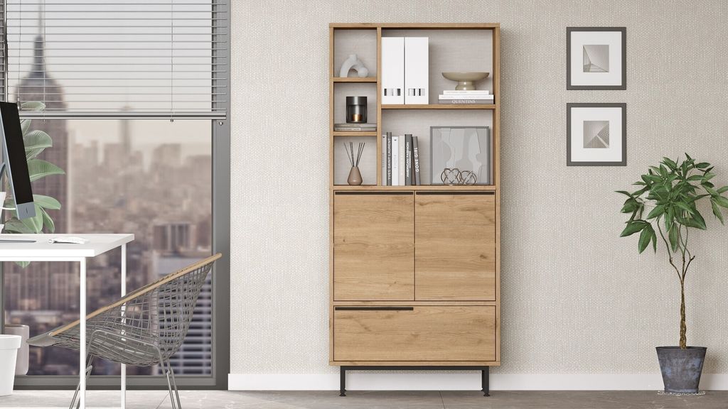 Skye Decor, On9B-S, Mehrzweckschrank, 100 % MELAMINBESCHICHTETE SPANPLATTEN, Nussbaum, 74,8 x 35,5 x 161,6 cm