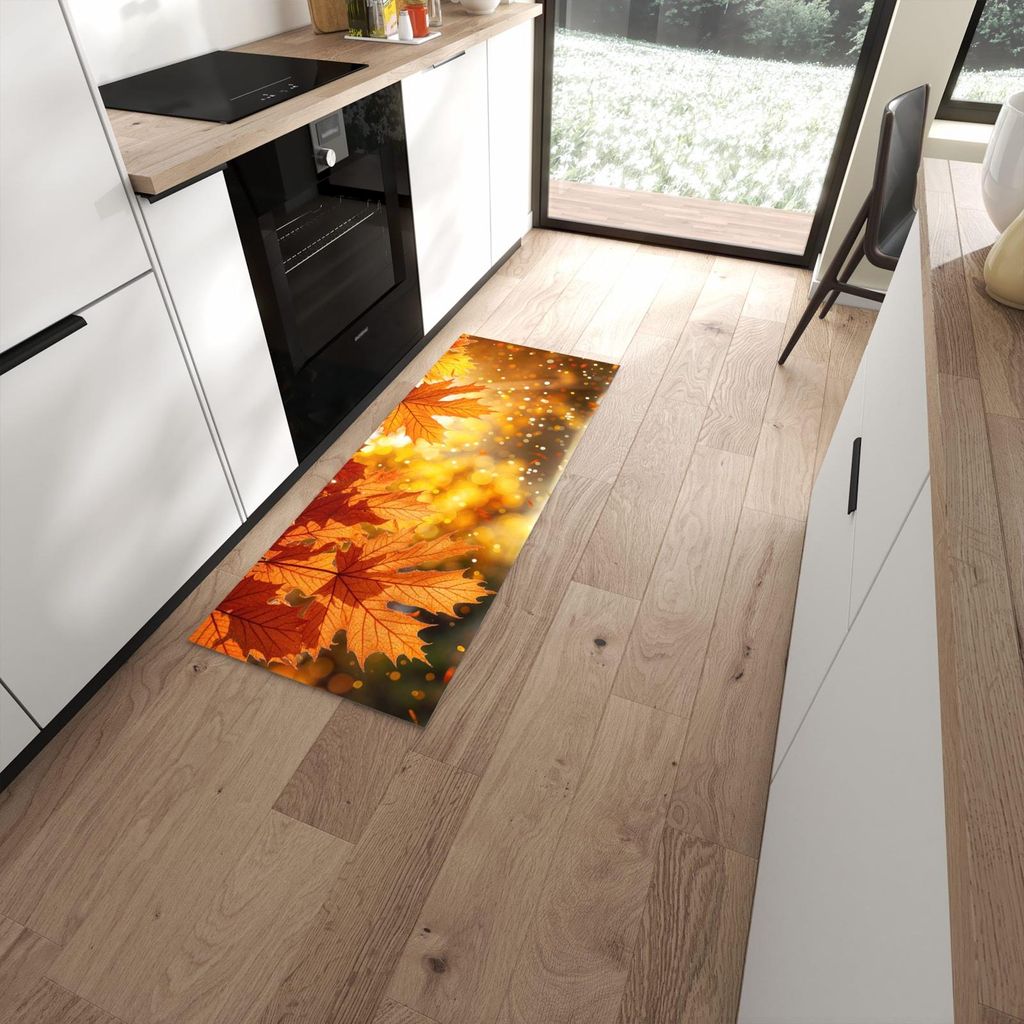 Küchenteppich 60x150cm rutschfest & abwischbar PVC Läufer - Sanfte Herbstblätter