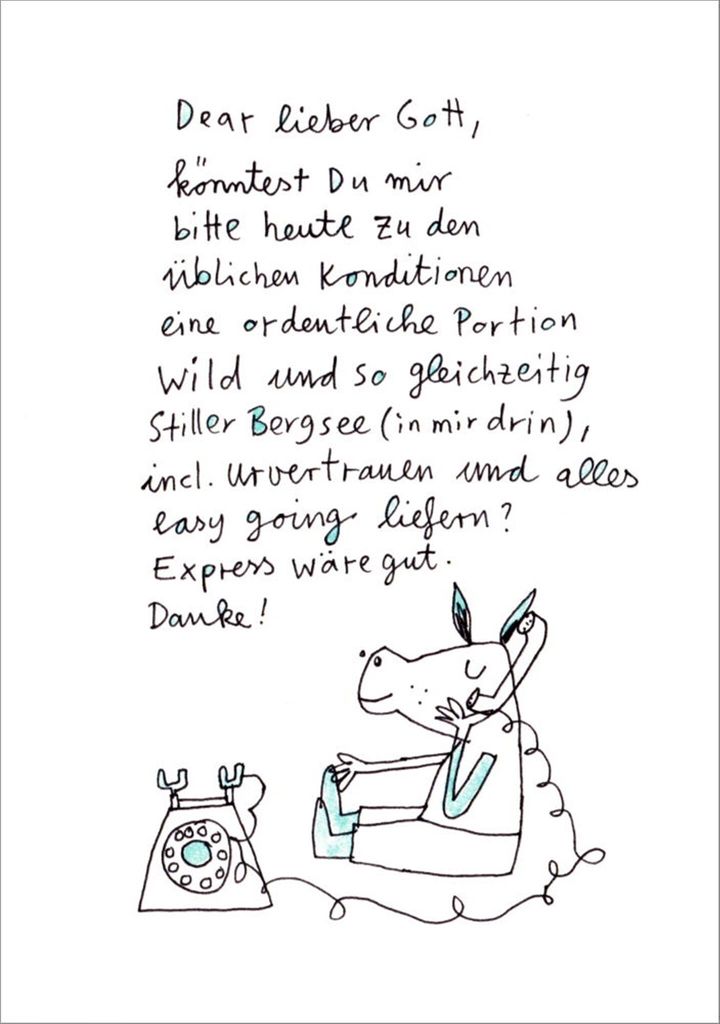 Postkarte Karindrawings "Dear lieber Gott, könntest Du mir bitte heute ..."