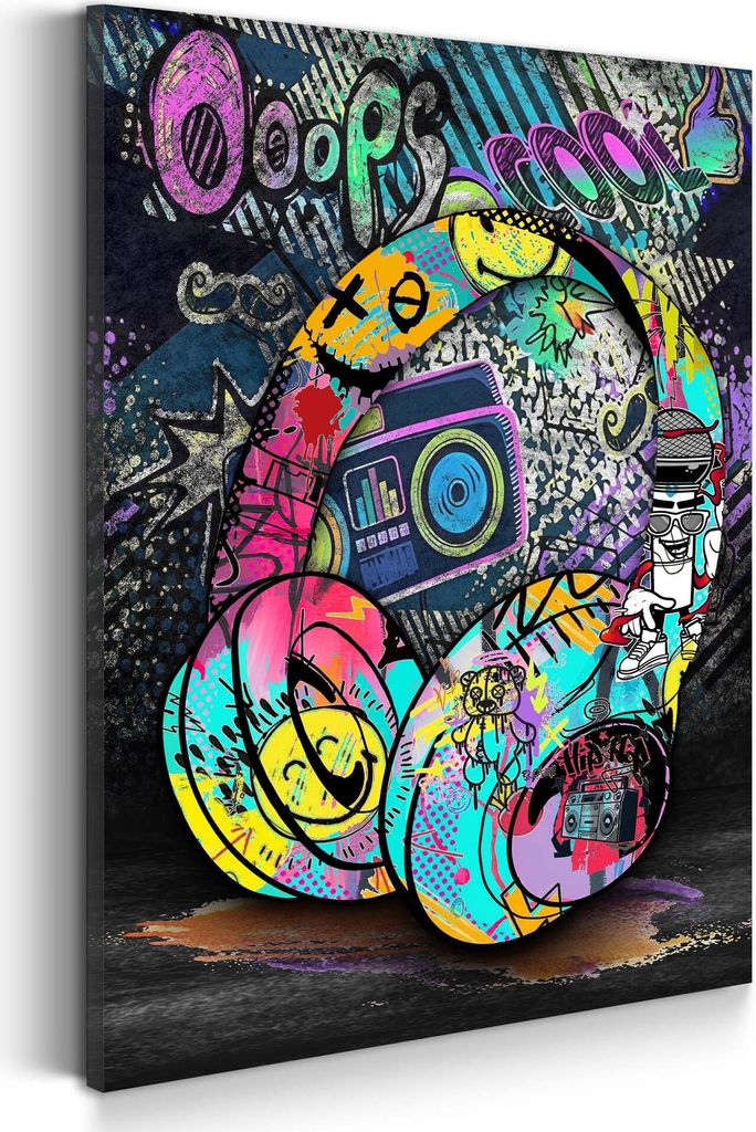 Kopfhörer Graffiti Style Wandbild Leinwandbild Kunstdruck XL Wanddeko: 80x120x2cm