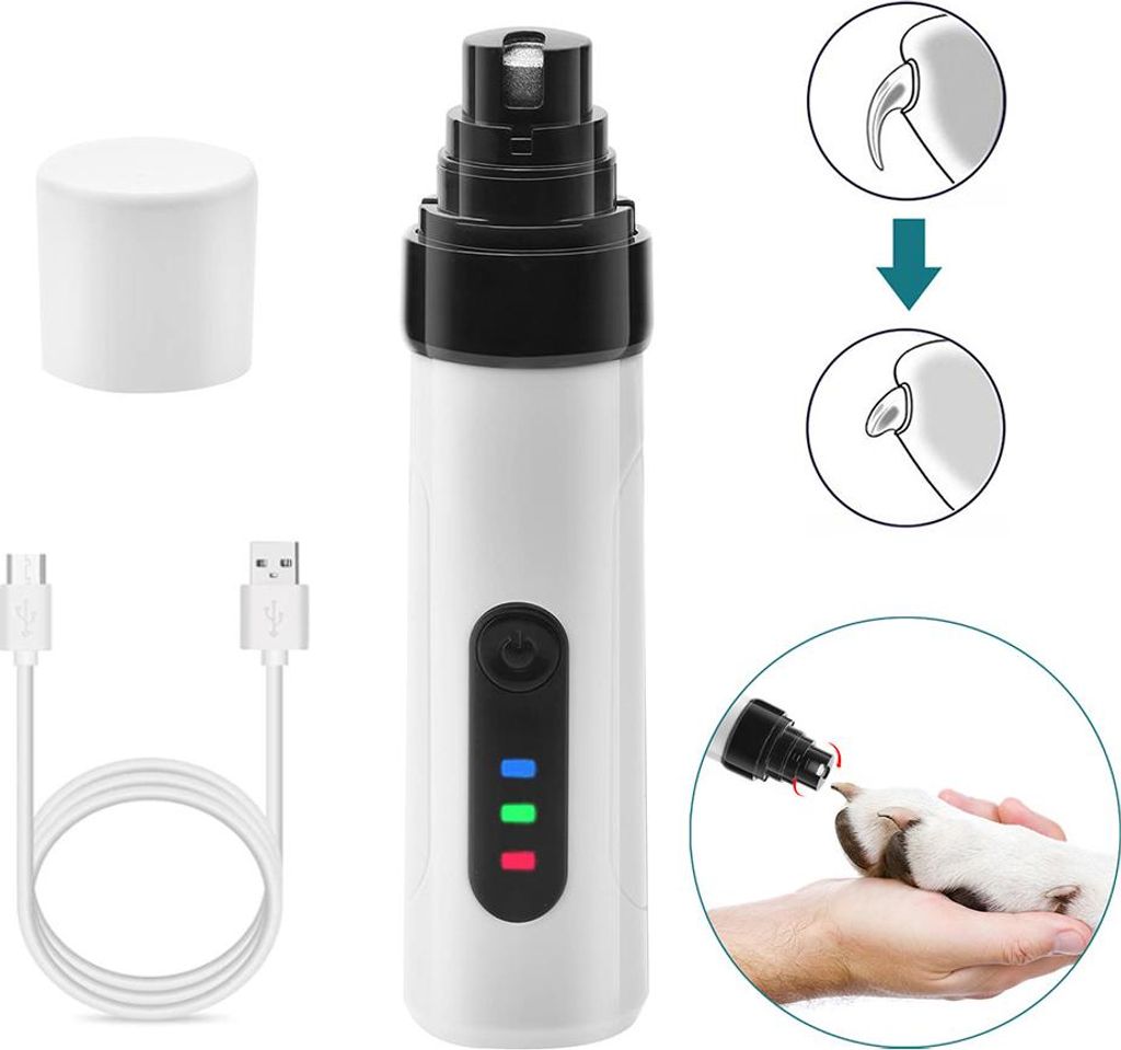 Hundekrallenschleifer, Hundekrallenknipser mit LED-Beleuchtung, superleise, wiederaufladbar, elektrisch, für kleine, mittlere und große Hunde und...