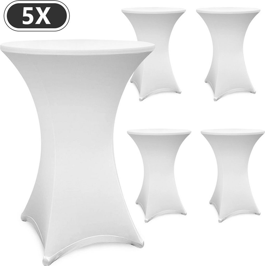 Jopassy 5x Stehtisch-Husse Stretch Elastique Weiß Premium Stretch-Husse für gängigen Bistrotische/Stehtische dehnbarer Tisch-Überzug Ø 60-65 cm