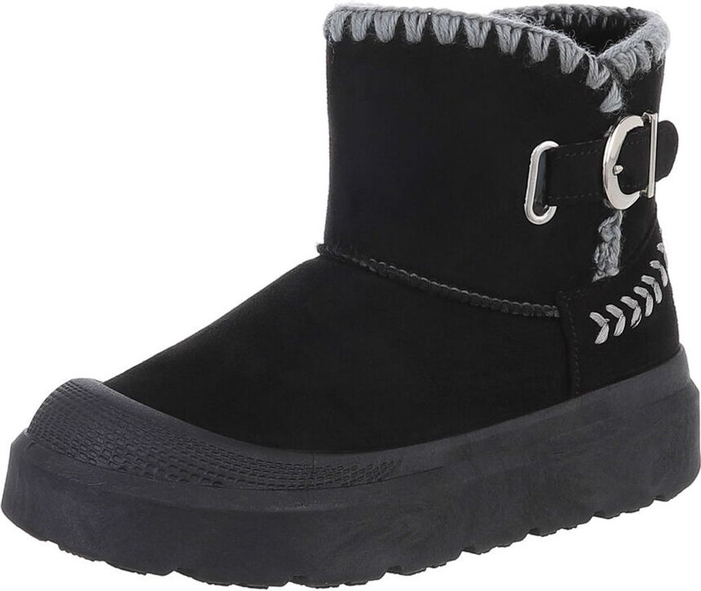 Ital-Design Damen Stiefeletten Plateaustiefeletten Warm gefüttert Wildlederoptik Snowboots 87417652 Schwarz Gr. 36