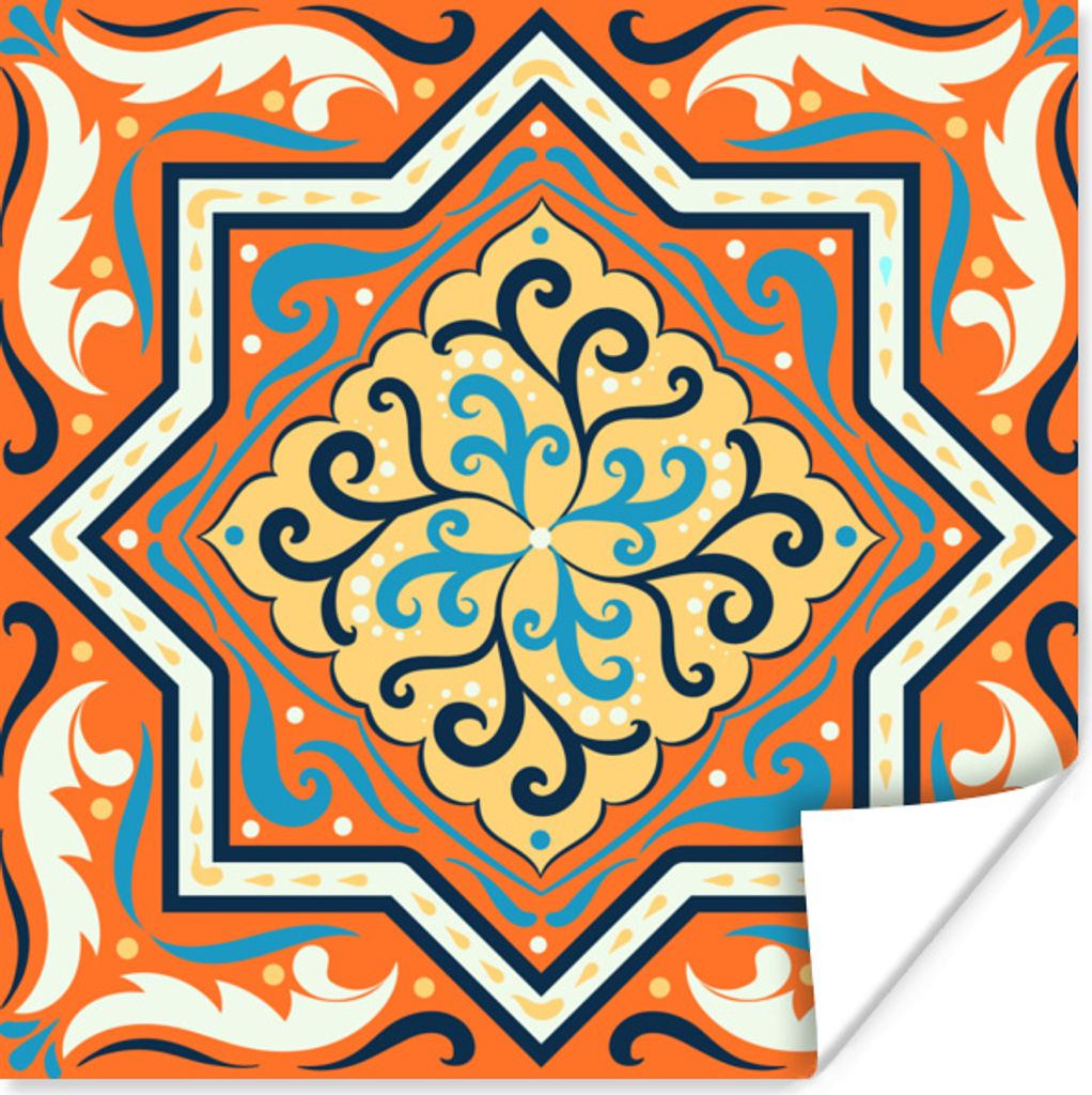 MuchoWow Poster Quadratisch - Blau - Orange 50x50 cm - Wohnzimmerdekoration