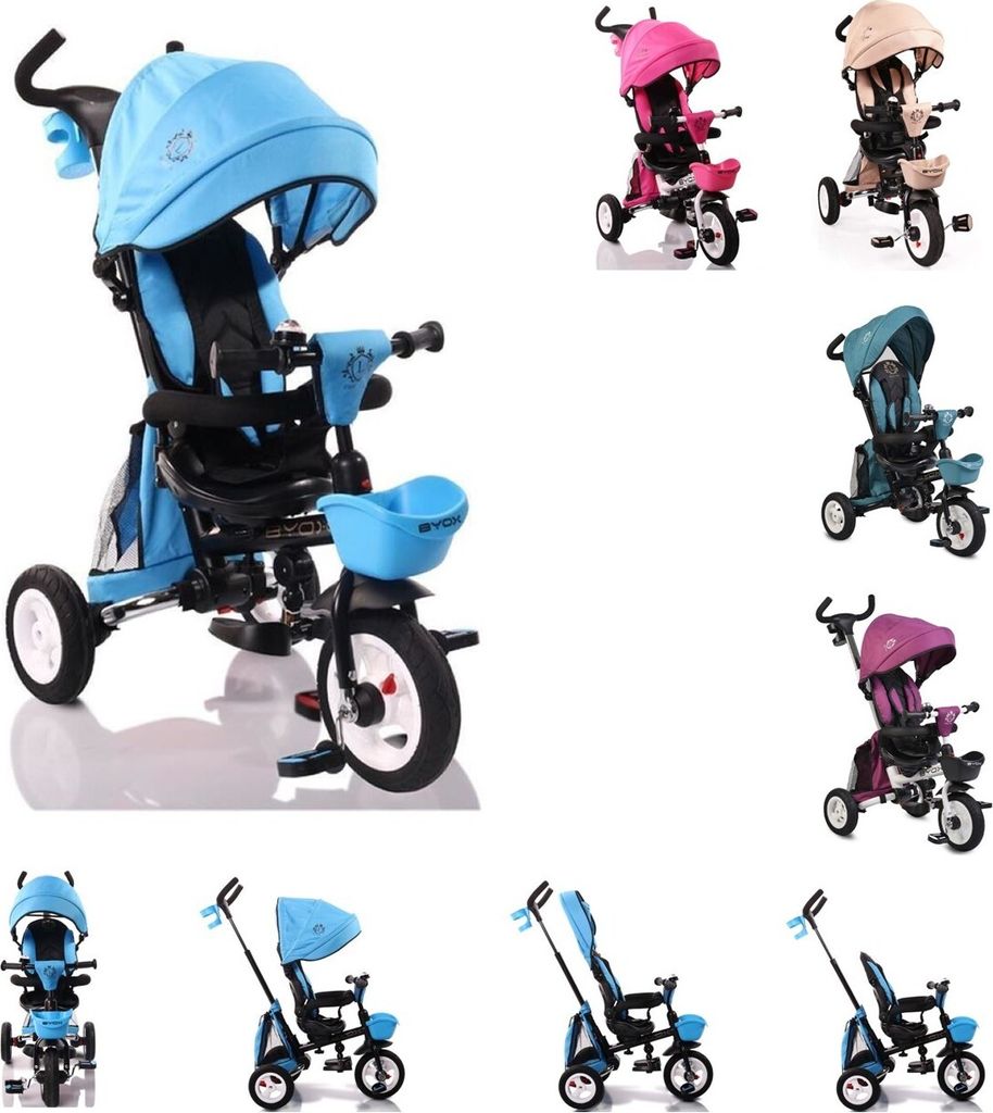 Byox Tricycle Flexy Lux 3 in 1 Dreirad, klappbar, Gummireifen, drehbarer Sitz blau