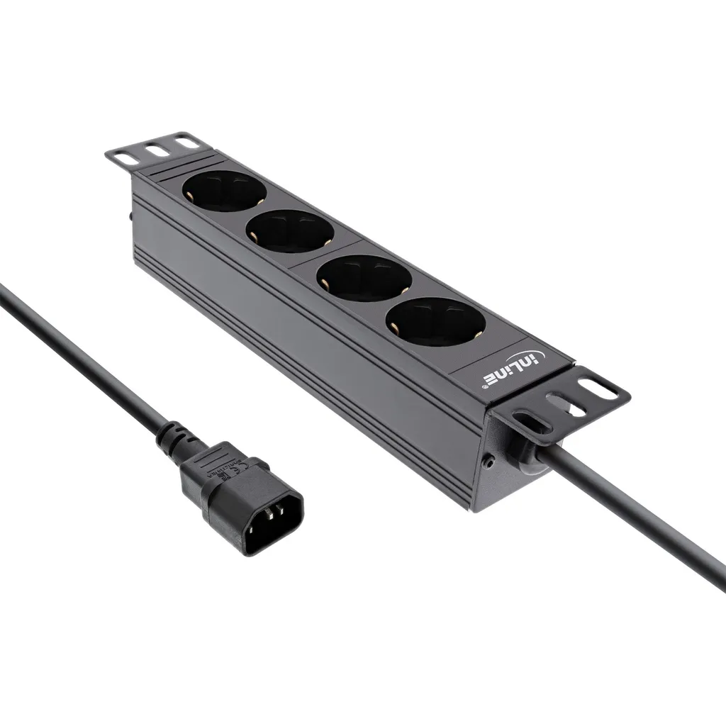 PDU Rack 10" InLine 16421J 4 Prese Schuko Spina C14 2m Nero