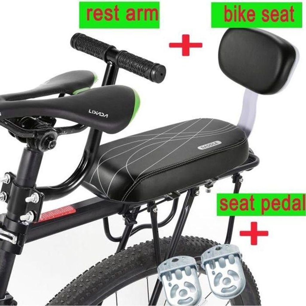 Schwarzer Fahrradsattel hinten mit Fußstützen, Produktbild 