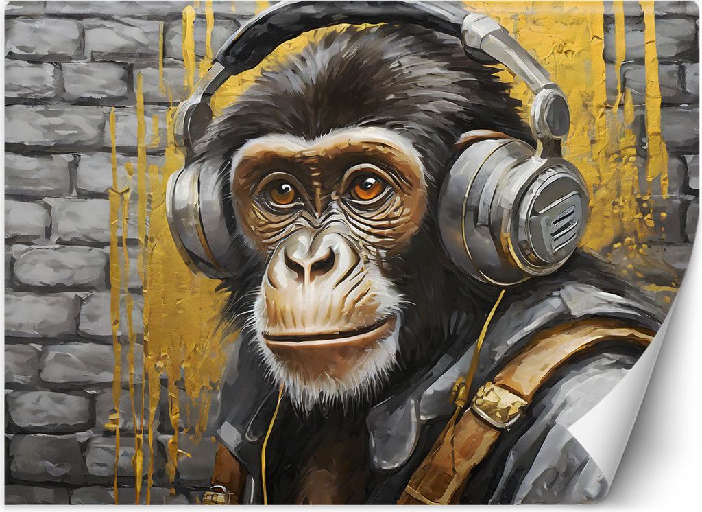 Vlies fototapete Affe Musik Tiere 450x315 cm Feeby Gelb inkl. Kleber einfache Montage