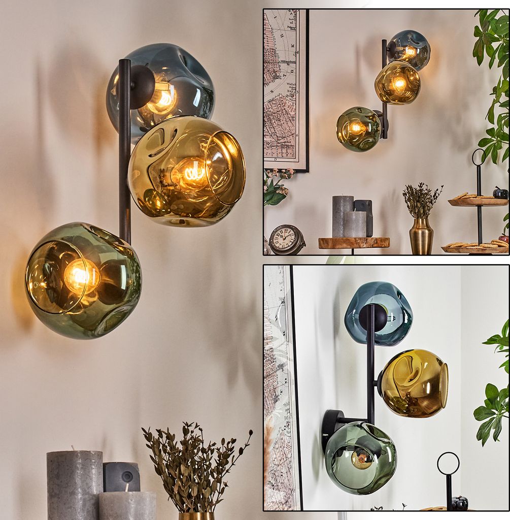 Villamare Wandlampe aus Metall/Glas in Schwarz/Blau/Grün/Goldfarben