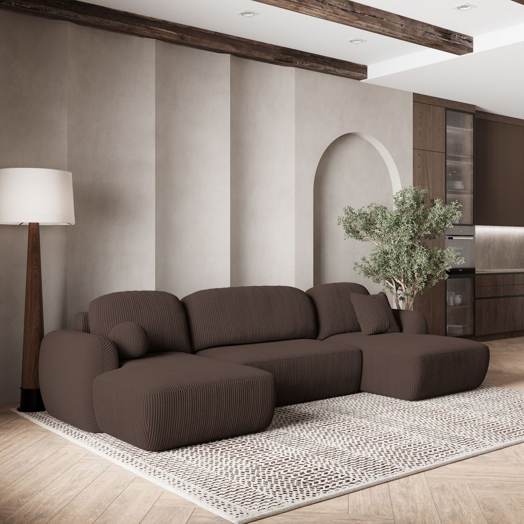 Masseno Ecksofa SAVONA P mit Schlaffunktion U-Form, Sofa mit Bettkasten, Wohnzimmersofa, Couch, Soffa, Bettsofa, Couchgarnitur- Braun, POSO 06
