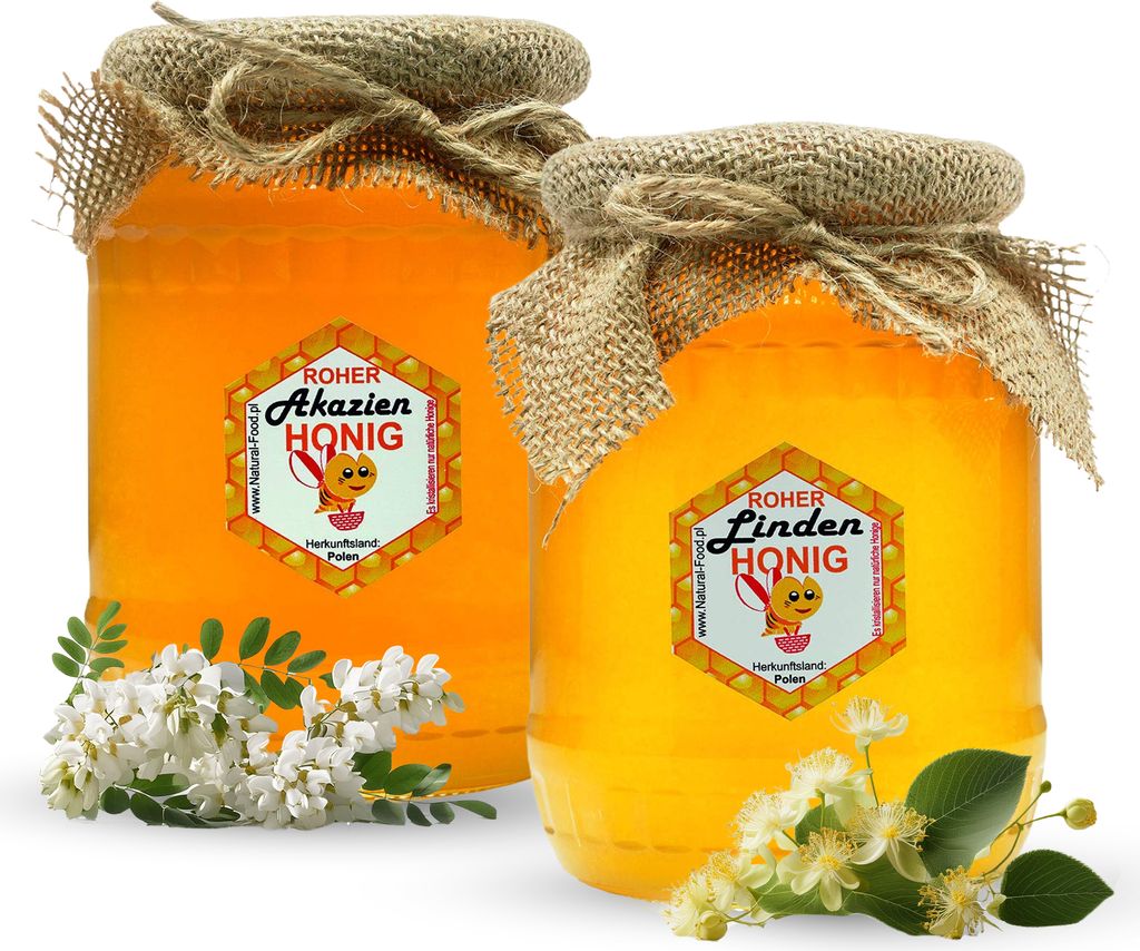 Natural Food ROHER HONIG direkt vom Imker | AKAZIEN LINDEN | Roh, natürlich, sehr gesund, ohne Zusätze. Ungefiltert, nicht geschleudert oder erhi...