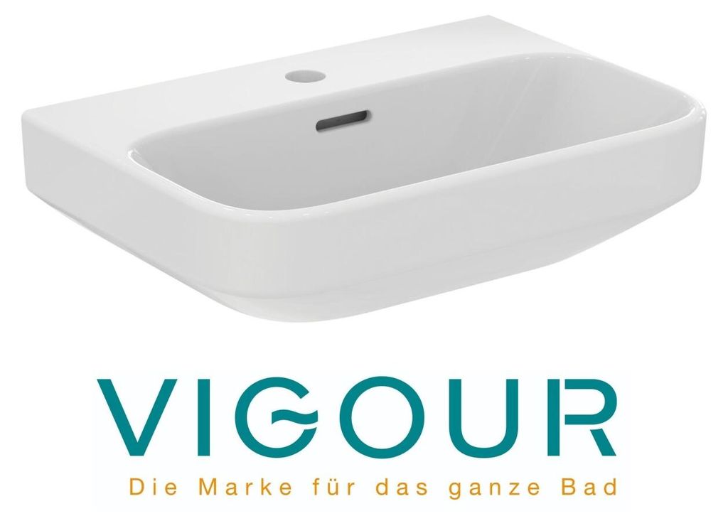 VIGOUR DERBY V3 Handwaschbecken 50x35cm PflegetectPlus mit Hahnloch und Überlauf