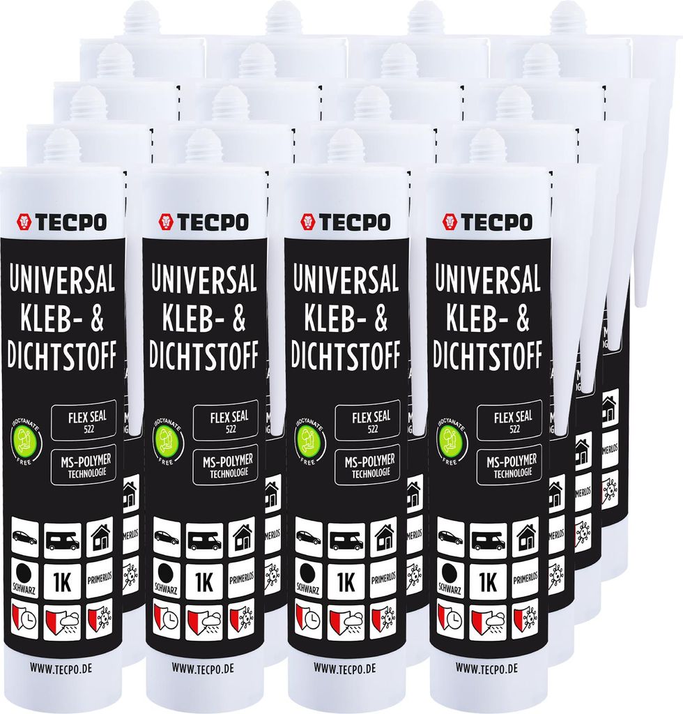 TECPO Universal Kleb- und Dichtstoff SMP Hybrid, 12x 480g Schwarz Flex Seal 522 elastisch, silikonfrei, lösemittelfrei- KFZ Bau Industrie Innen un...