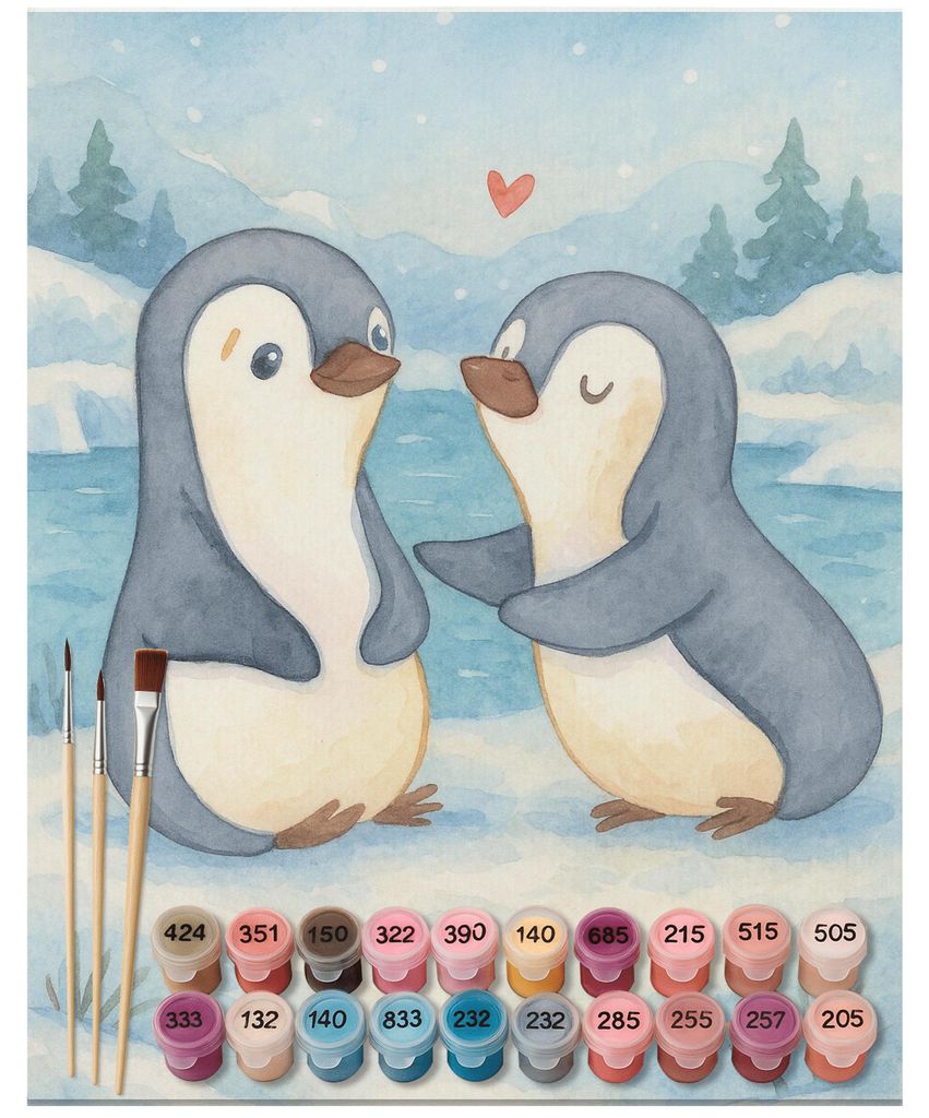 Mr. & Mrs. Panda Malen nach Zahlen Pinguine trösten Design 40 x 50 cm Mit Rahmen - Weiß - Geschenk, für Partner, kreativ set, Frauen, Hochzeitst...