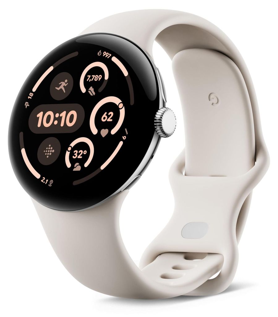 Google Pixel Watch 3 45mm LTE Polished Silver Sportarmband Produktbild 