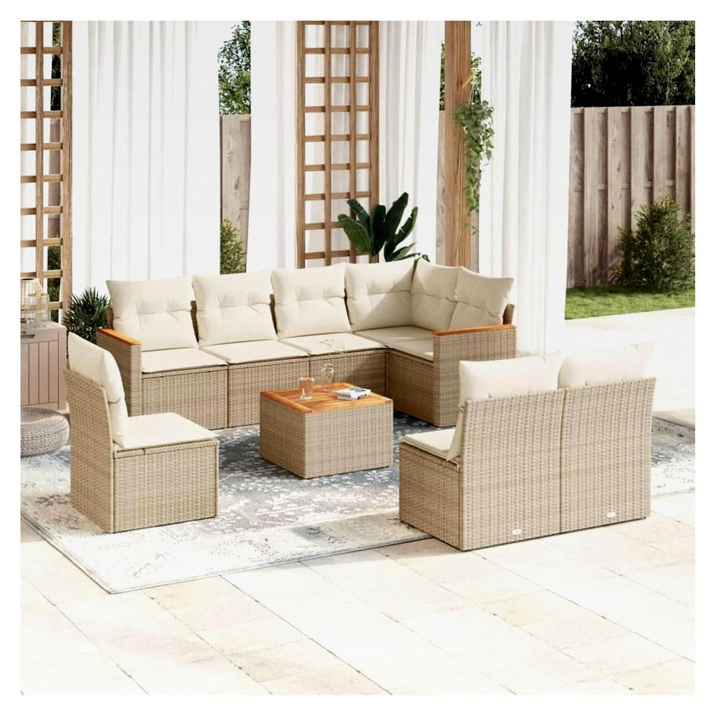 9-teiliges Gartenmöbel-Set mit Kissen aus Polyrattan in Beige