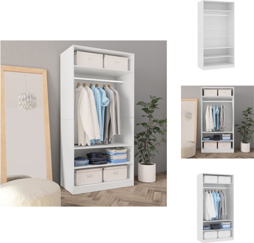 vidaXL Kleiderschrank Weiß 100×50×200 cm Holzwerkstoff - Kleiderschränke