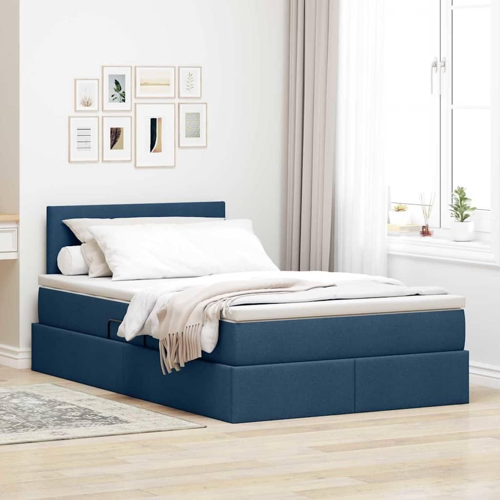 "Schlussverkauf" Bett mit Stauraum und LED - für 1 Person - mit Matratze - Blau 120x200 cm Stoff C633