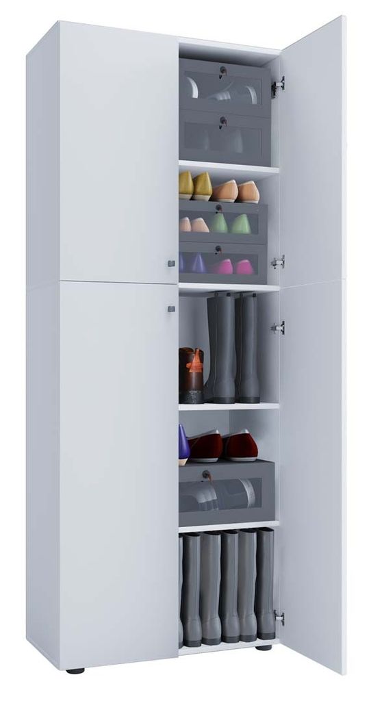 VCM Holz-Schuhschrank | Maße: B. 70 x H. 184 x T. 40 cm | Allzweckschrank | 5 Fächer | 4 Drehtüren - Lona