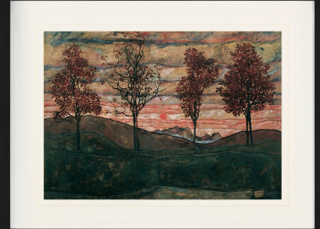 Egon Schiele Gerahmtes Bild Mit Edlem Passepartout | Wand-Bilder | Im Bilderrahmen - Vier Bäume, Kastanienallee im Herbst, 1917 (60 x 80 cm)