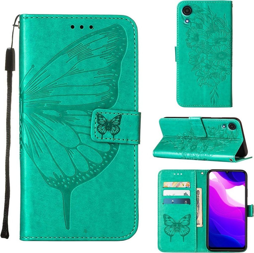 Galaxy A03 Core Hülle, Schmetterling Prägung Flip Leder Kartenfächer Schutzhülle Ledertasche mit Ständer für Samsung Galaxy A03 Core Grün