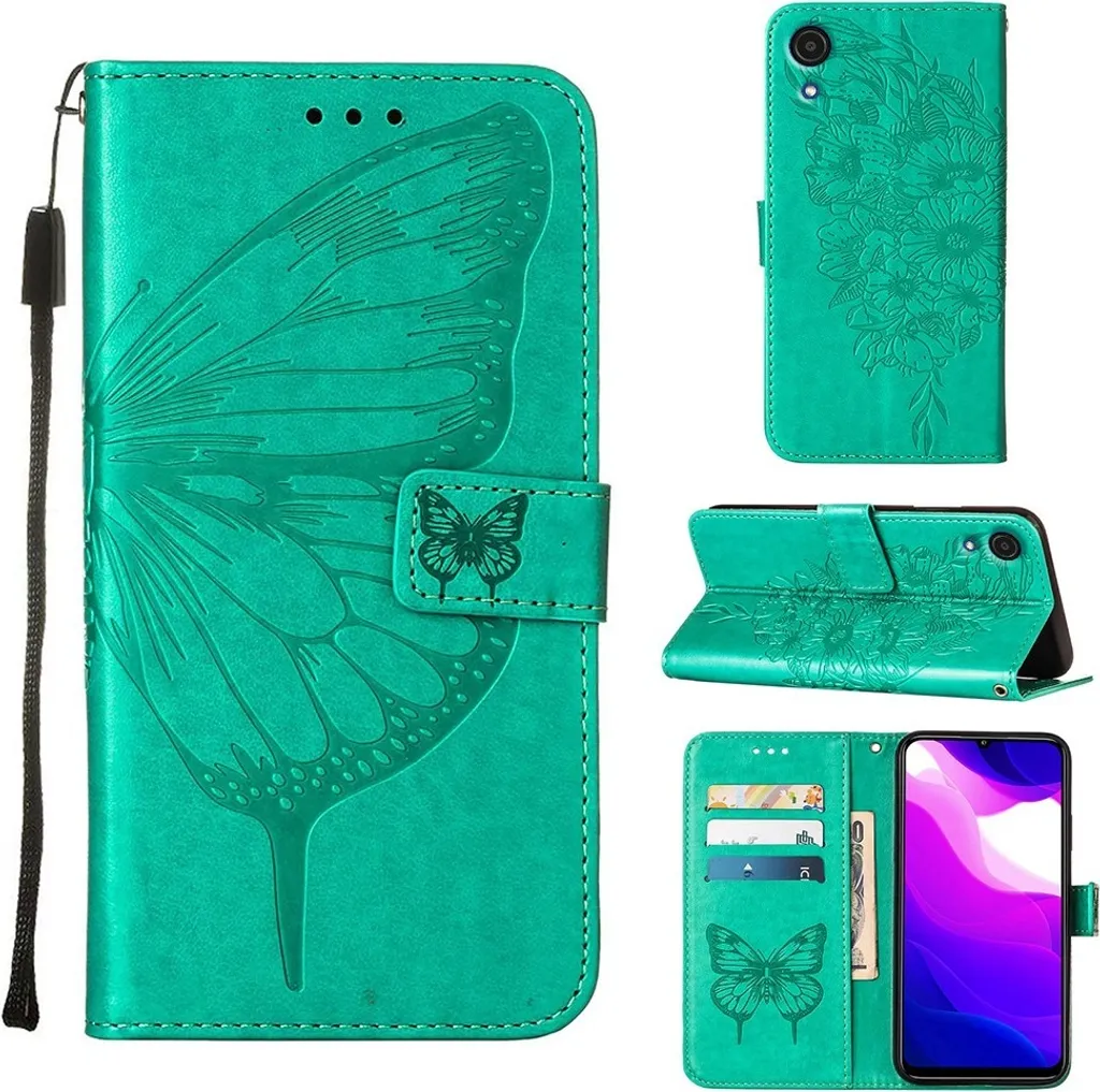 Cover Galaxy A03 Core a Libro: Portafoglio Verde Farfalla con Stand
