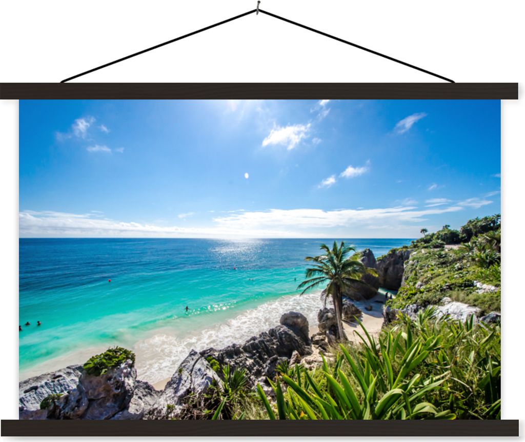 MuchoWow Textilposter Strand - Natur - Wolken 60x40 cm mit schwarzem Rahmen - Hölzernes