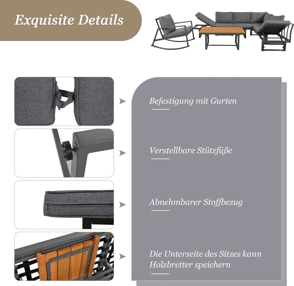 Flieks Gartenmöbel Set 7 personen, Verstellbar Gartensofa Produktbild 7