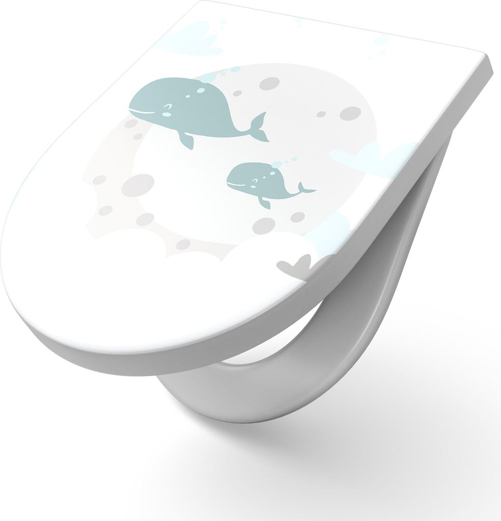 DEQORI WC-Sitz Duroplast 36,4x45,4 cm 'Mondreise mit Walen' Toilettensitz WC-Brille
