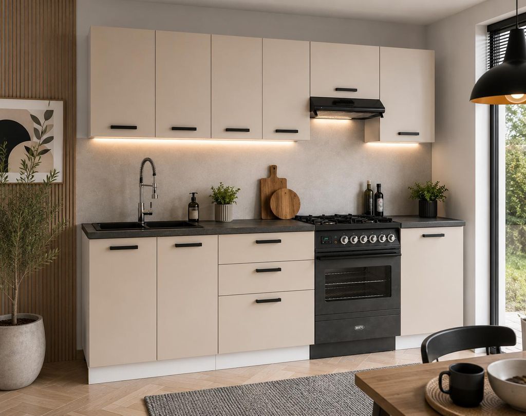 ULWEHOME | Küchenzeile 240 cm Kaschmir, Küchenmöbel-Set Produktbild  KI-generiertes Bild