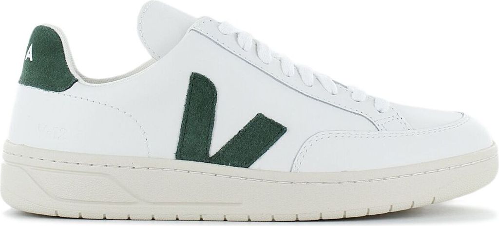 Veja V 12 Leather Classy Leather Logo Low Damen Sneaker in Weiß Grün – 4 Großbritannien - 37 EU - 6 US / Weiß Grün